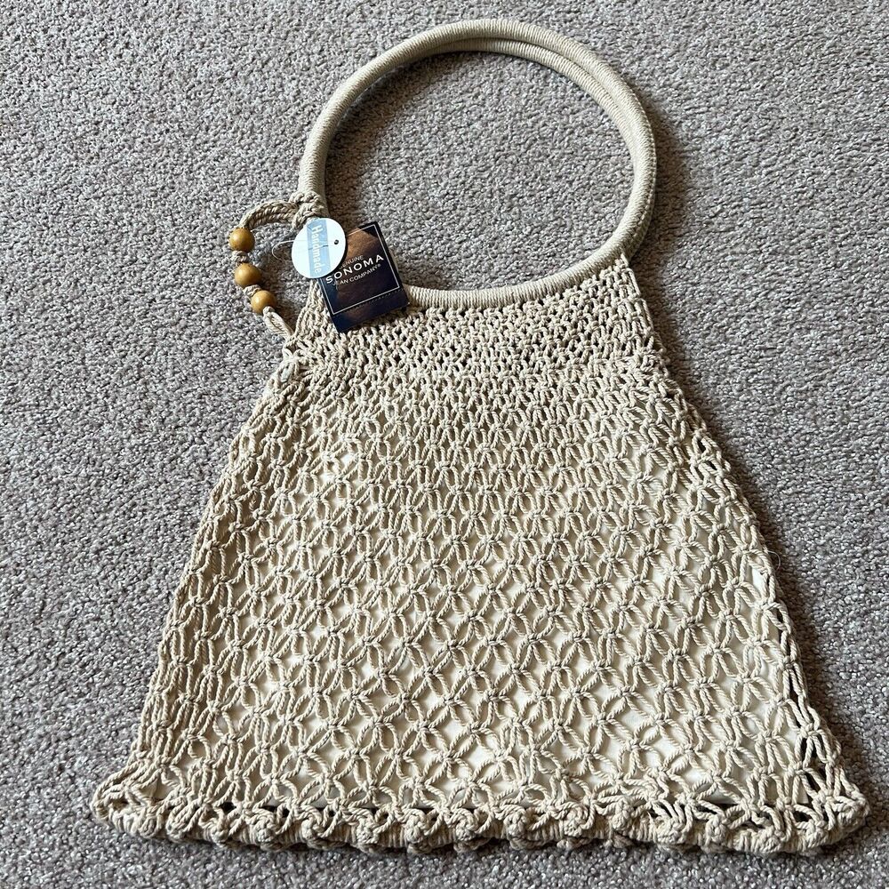 Vintage Sonoma Boho Handmade Crochet Knit Tote Handbag Beach Hobo Shoulder Bag
